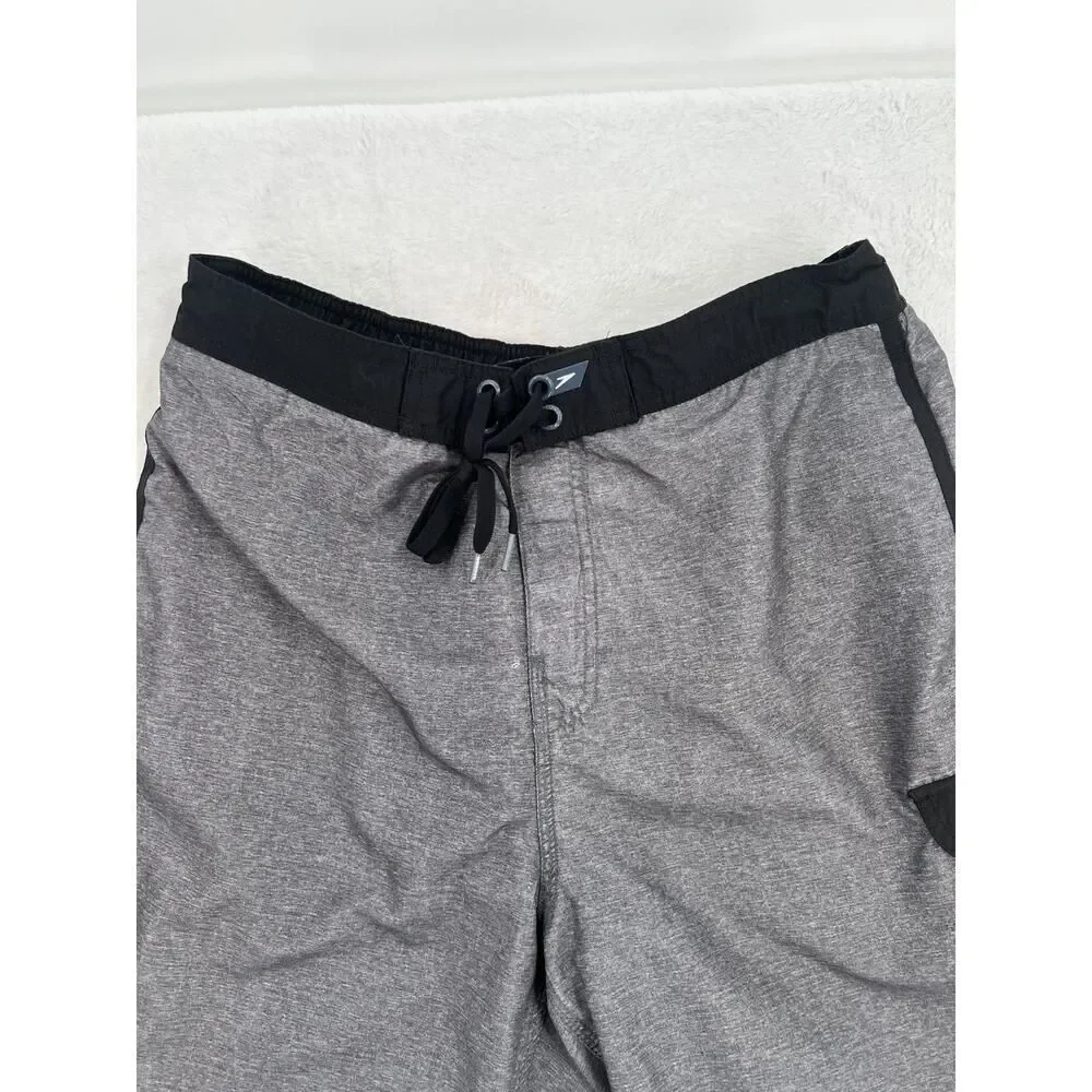 Speedo Board Shorts Men's Large Gray Pull On Drawstring Swim Trunks